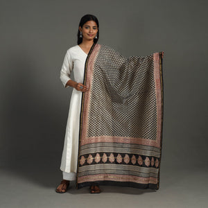 Black - Block Print Chanderi Silk Bagru Dupatta 21