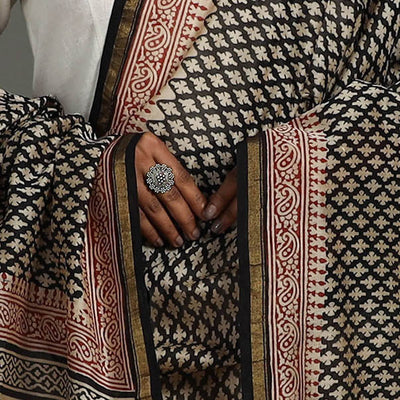 Black - Block Print Chanderi Silk Bagru Dupatta 21