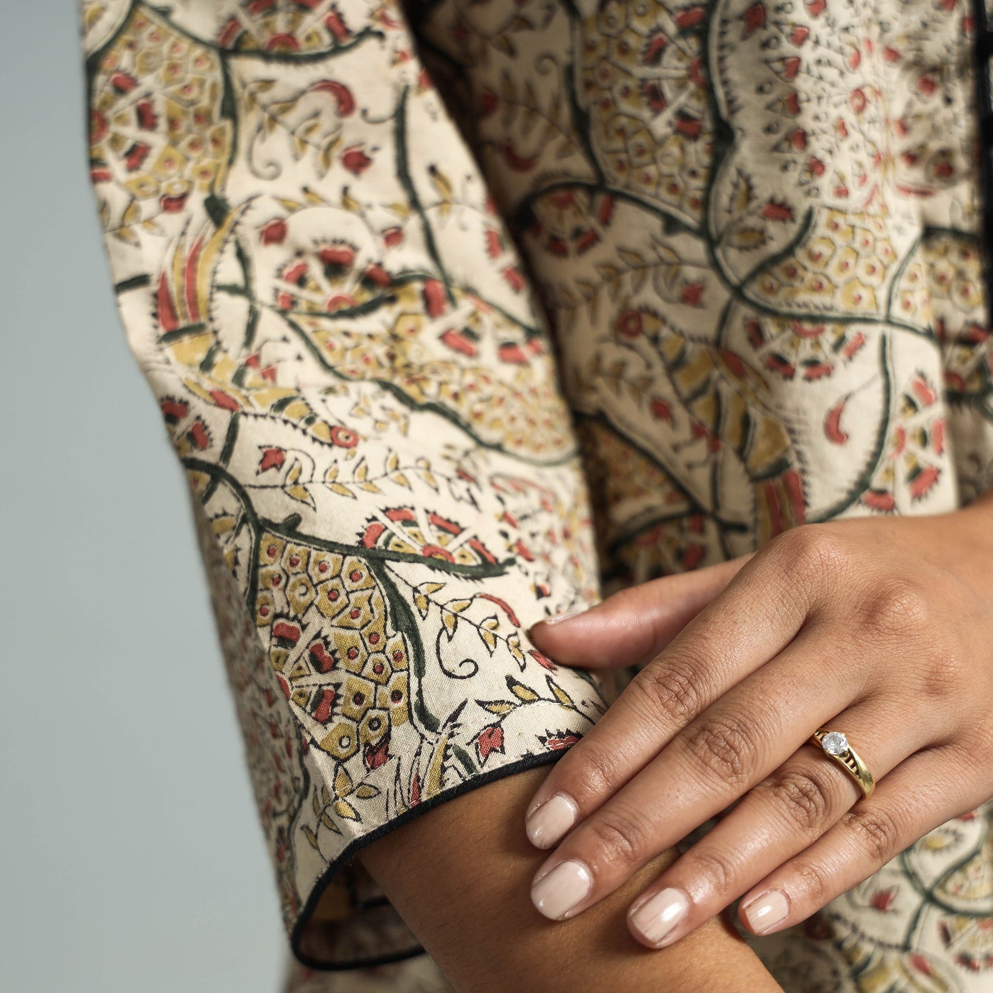 Beige - Pedana Kalamkari Block Printed Cotton Kurta with Palazzo Set