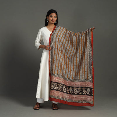 Brown - Block Print Chanderi Silk Bagru Dupatta 22