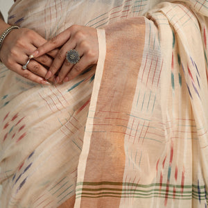 Beige - Phulia Handloom Cotton Saree with Zari Border  05