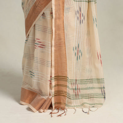 Beige - Phulia Handloom Cotton Saree with Zari Border  05