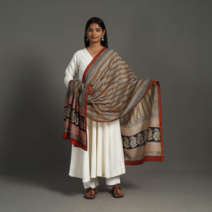 Brown - Block Print Chanderi Silk Bagru Dupatta 22