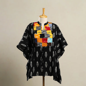 Black - Patchwork Pochampally Ikat Cotton Kaftan (Short) 06