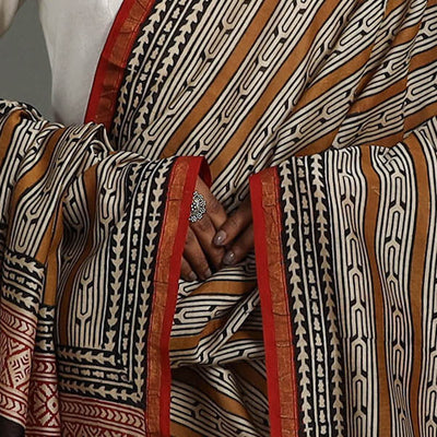 Brown - Block Print Chanderi Silk Bagru Dupatta 22