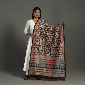 Black - Block Print Chanderi Silk Bagru Dupatta 23