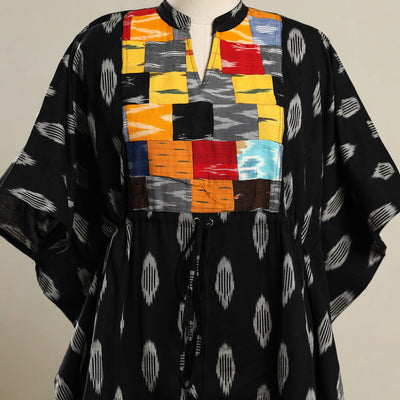 Black - Patchwork Pochampally Ikat Cotton Kaftan (Short) 06