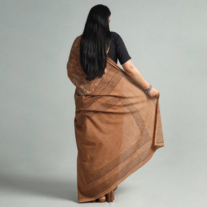 Brown - Bindaas Art Block Printed Natural Dyed Cotton Saree 115