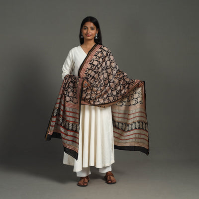 Black - Block Print Chanderi Silk Bagru Dupatta 23