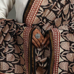 Black - Block Print Chanderi Silk Bagru Dupatta 23