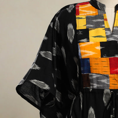 Black - Patchwork Pochampally Ikat Cotton Kaftan (Short) 06