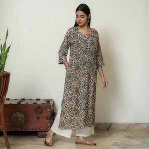Beige - Kalamkari Hand Block Printed Mul Cotton Straight Kurta 08
