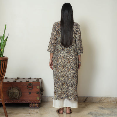 Beige - Kalamkari Hand Block Printed Mul Cotton Straight Kurta 08