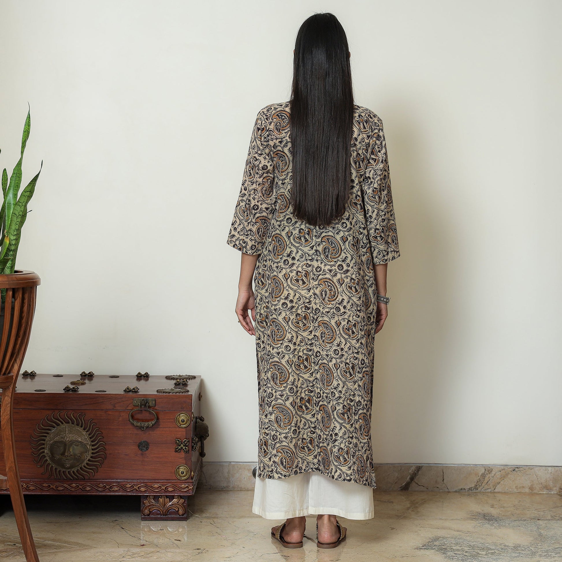 Beige - Kalamkari Hand Block Printed Mul Cotton Straight Kurta 08