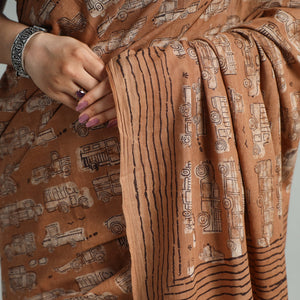 Brown - Bindaas Art Block Printed Natural Dyed Cotton Saree 115