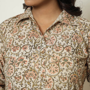 Beige - Pedana Kalamkari Hand Block Printed Cotton Straight Kurta 04