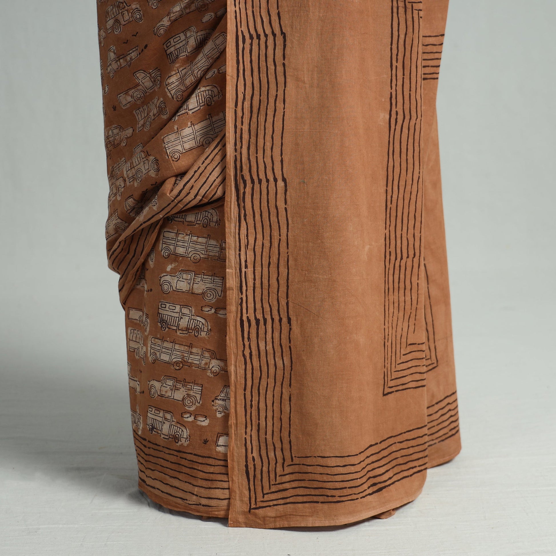 Brown - Bindaas Art Block Printed Natural Dyed Cotton Saree 115