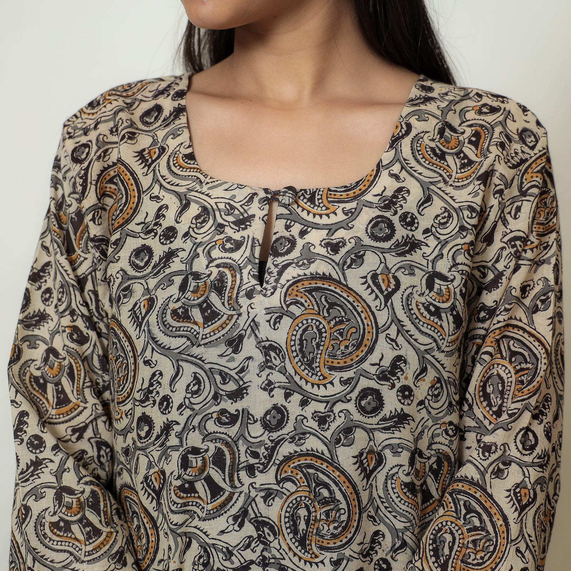 Beige - Kalamkari Hand Block Printed Mul Cotton Straight Kurta 08