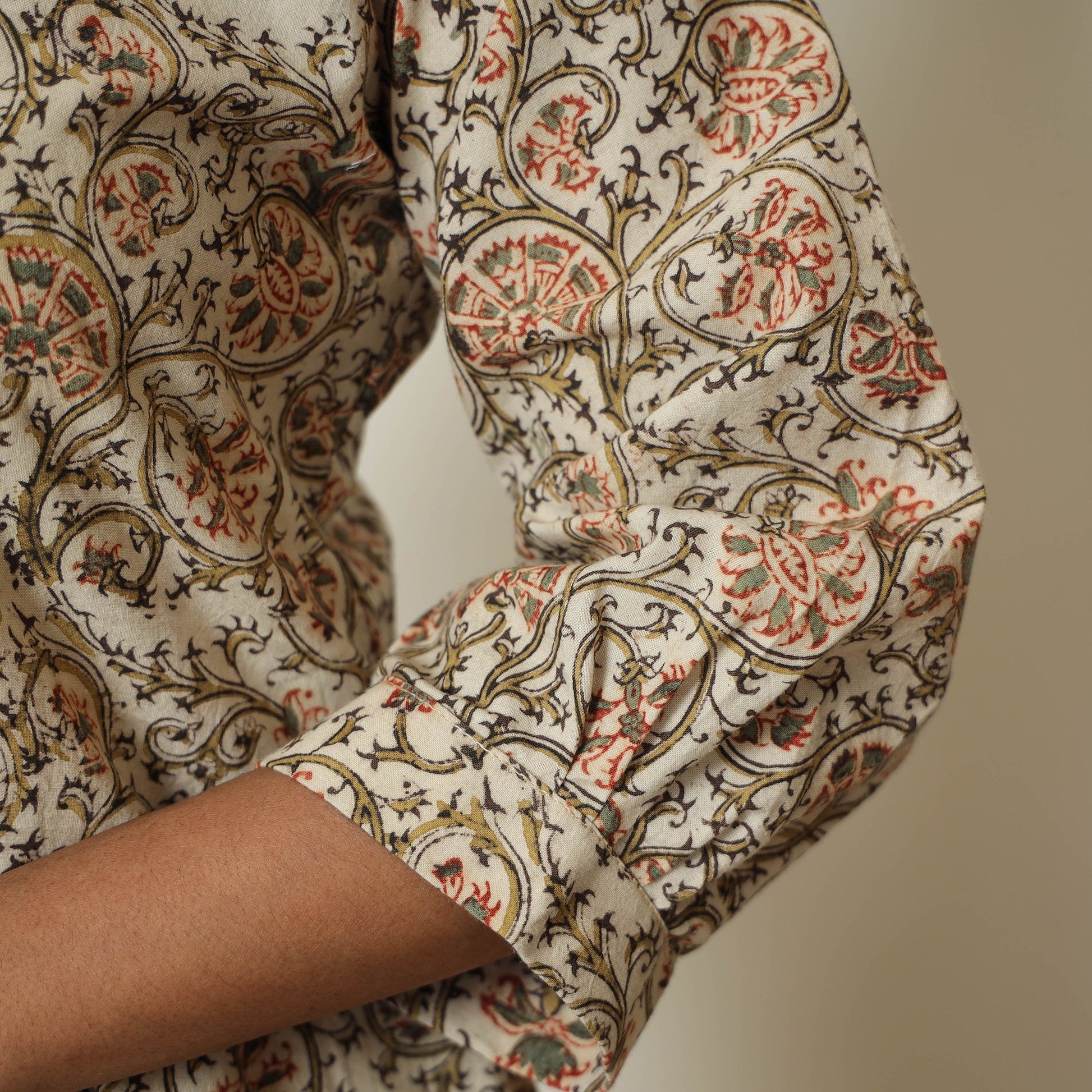 Beige - Pedana Kalamkari Hand Block Printed Cotton Straight Kurta 04