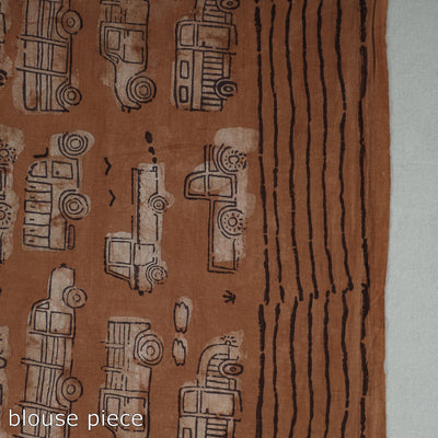 Brown - Bindaas Art Block Printed Natural Dyed Cotton Saree 115