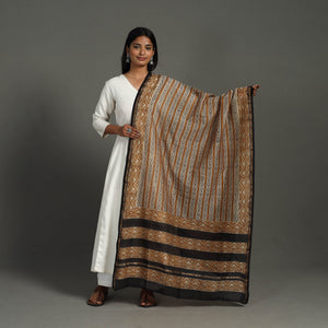 Brown - Handloom Block Print Chanderi Silk Bagru Dupatta 25