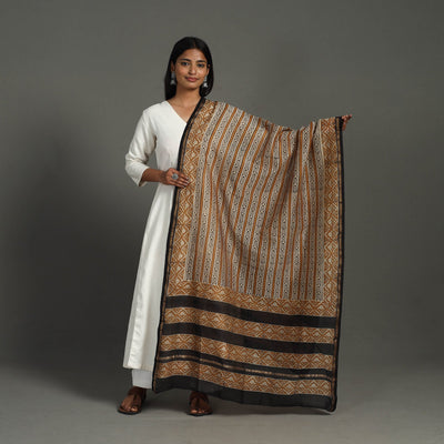 Brown - Handloom Block Print Chanderi Silk Bagru Dupatta 25
