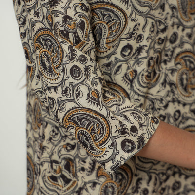 Beige - Kalamkari Hand Block Printed Mul Cotton Straight Kurta 08