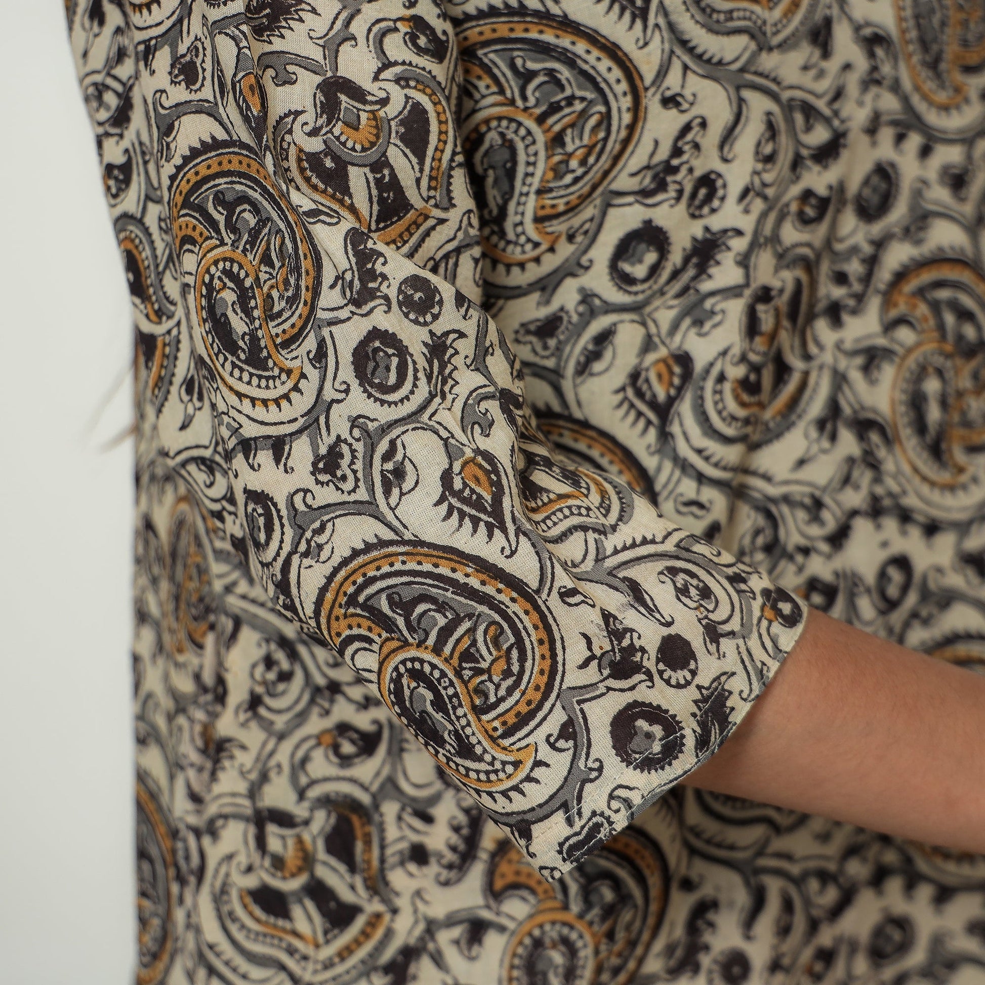Beige - Kalamkari Hand Block Printed Mul Cotton Straight Kurta 08