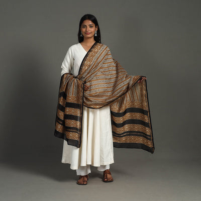 Brown - Handloom Block Print Chanderi Silk Bagru Dupatta 25