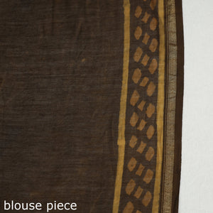 Brown - Akola Hand Block Printed Chanderi Silk Saree with Zari Border