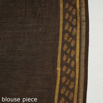 Brown - Akola Hand Block Printed Chanderi Silk Saree with Zari Border