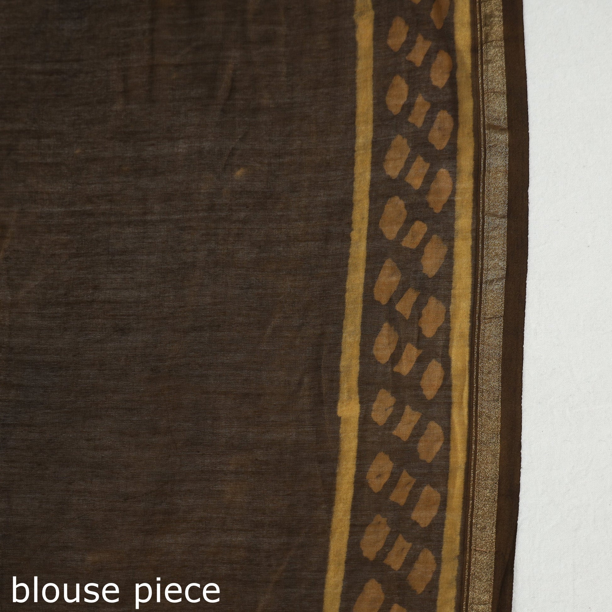 Brown - Akola Hand Block Printed Chanderi Silk Saree with Zari Border