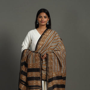 Brown - Handloom Block Print Chanderi Silk Bagru Dupatta 25