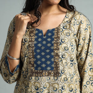 Beige - Pedana Kalamkari Block Printed Cotton Kurta with Palazzo Set