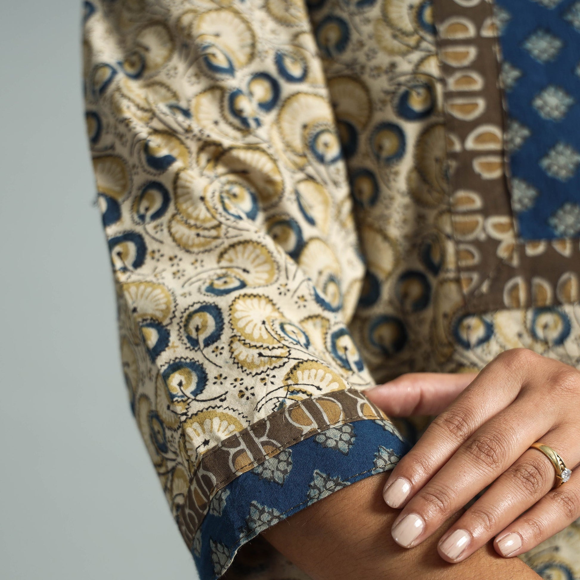 Beige - Pedana Kalamkari Block Printed Cotton Kurta with Palazzo Set