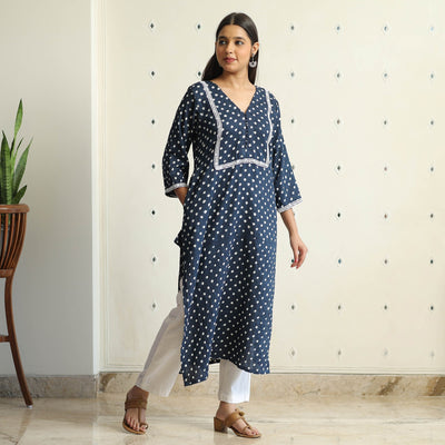 Blue - Bandhani Tie-dye Cotton Straight Kurta 08