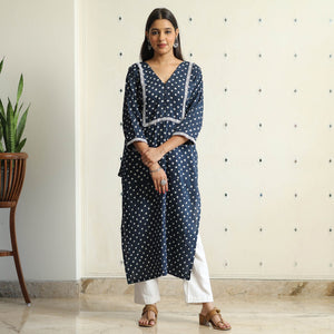 Blue - Bandhani Tie-dye Cotton Straight Kurta 08