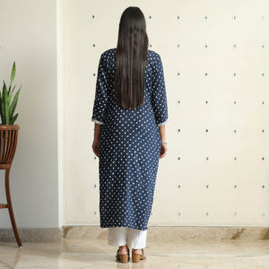 Blue - Bandhani Tie-dye Cotton Straight Kurta 08