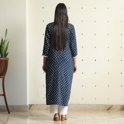 Blue - Bandhani Tie-dye Cotton Straight Kurta 08