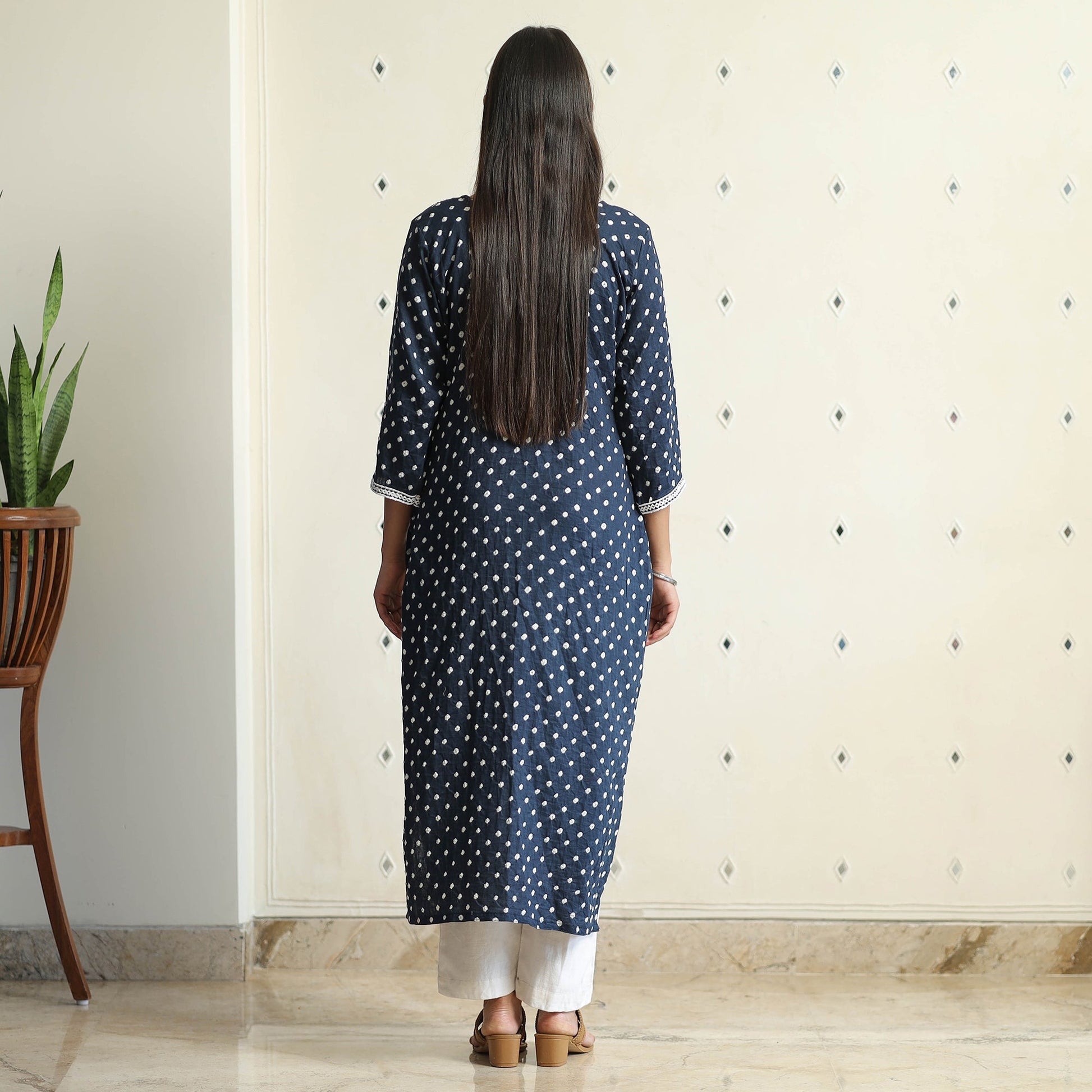 Blue - Bandhani Tie-dye Cotton Straight Kurta 08