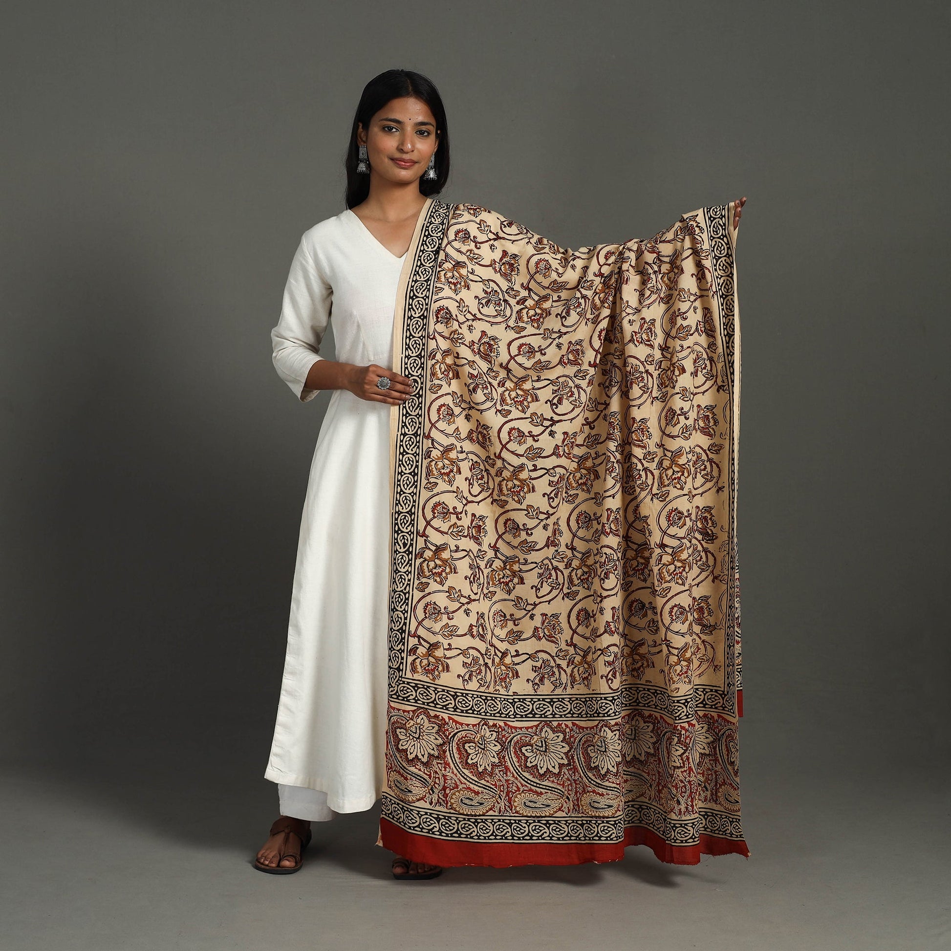 Beige - Block Printed Mul Cotton Bagru Dupatta 27