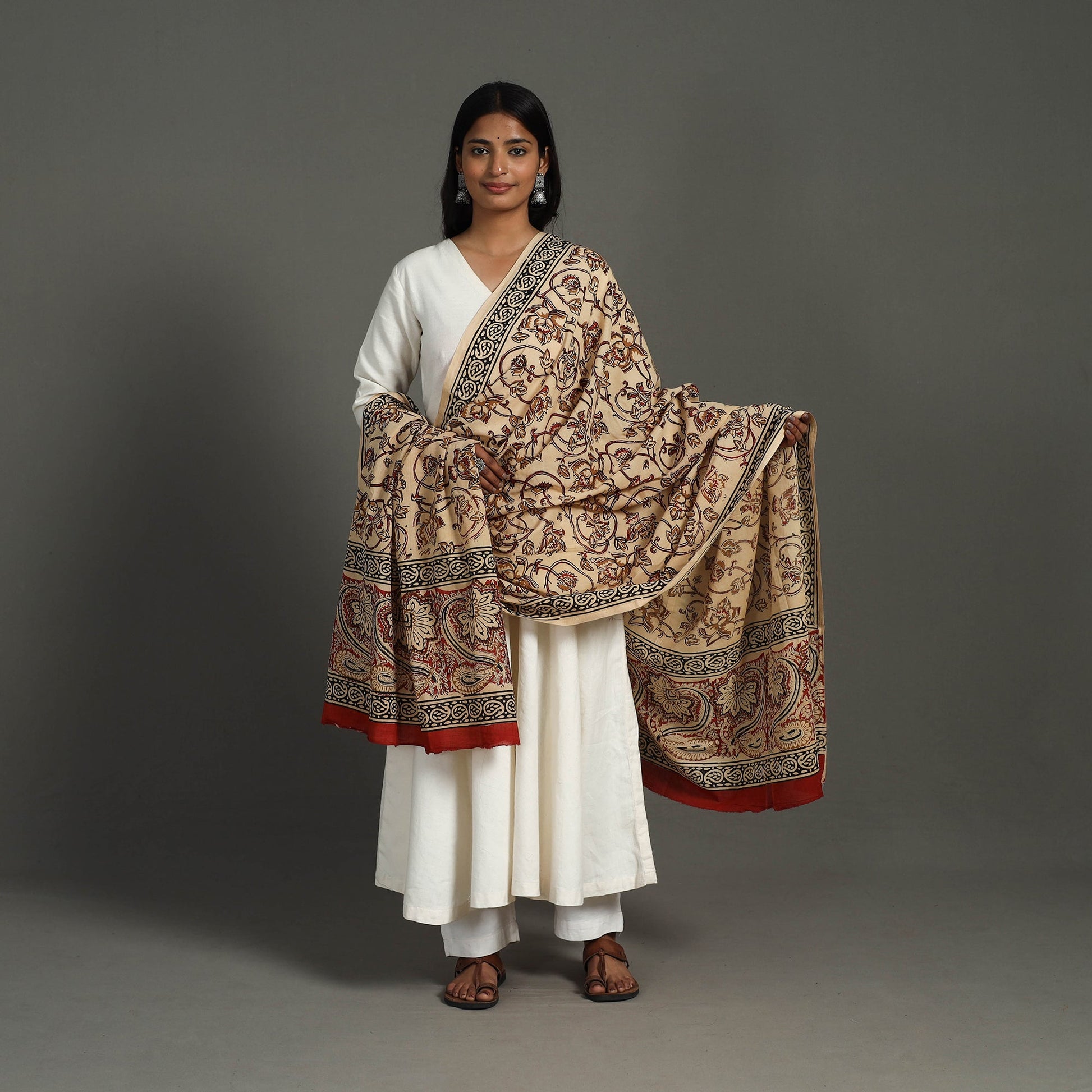 Beige - Block Printed Mul Cotton Bagru Dupatta 27