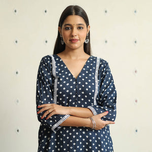 Blue - Bandhani Tie-dye Cotton Straight Kurta 08