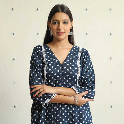 Blue - Bandhani Tie-dye Cotton Straight Kurta 08