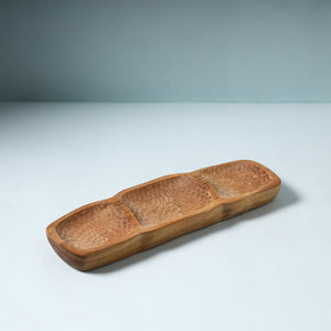 Brown - Hand Carved Natural Neem Wooden Serving Tray (11 x 3.5 )