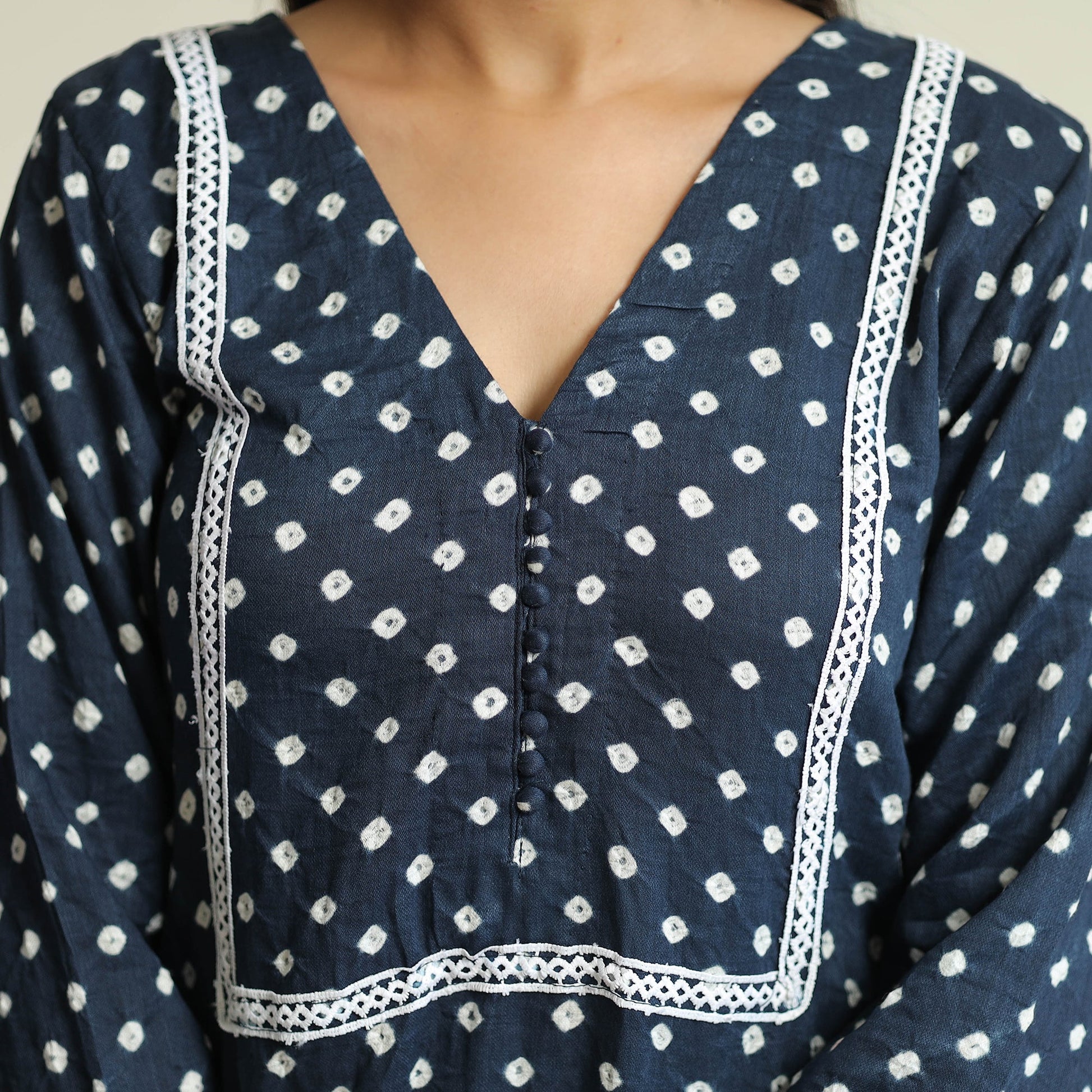 Blue - Bandhani Tie-dye Cotton Straight Kurta 08