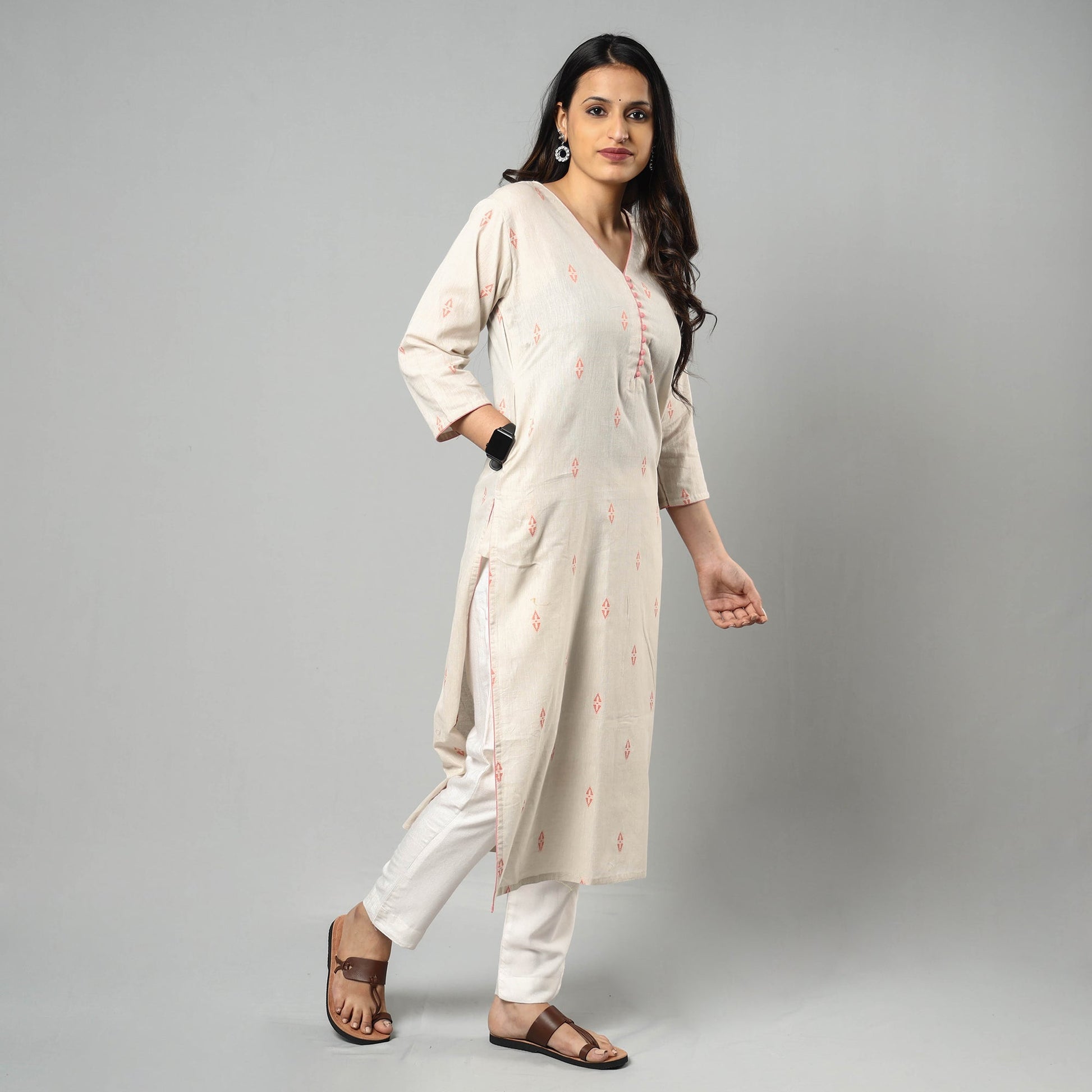 Beige - Jacquard Cotton Straight Kurta 14