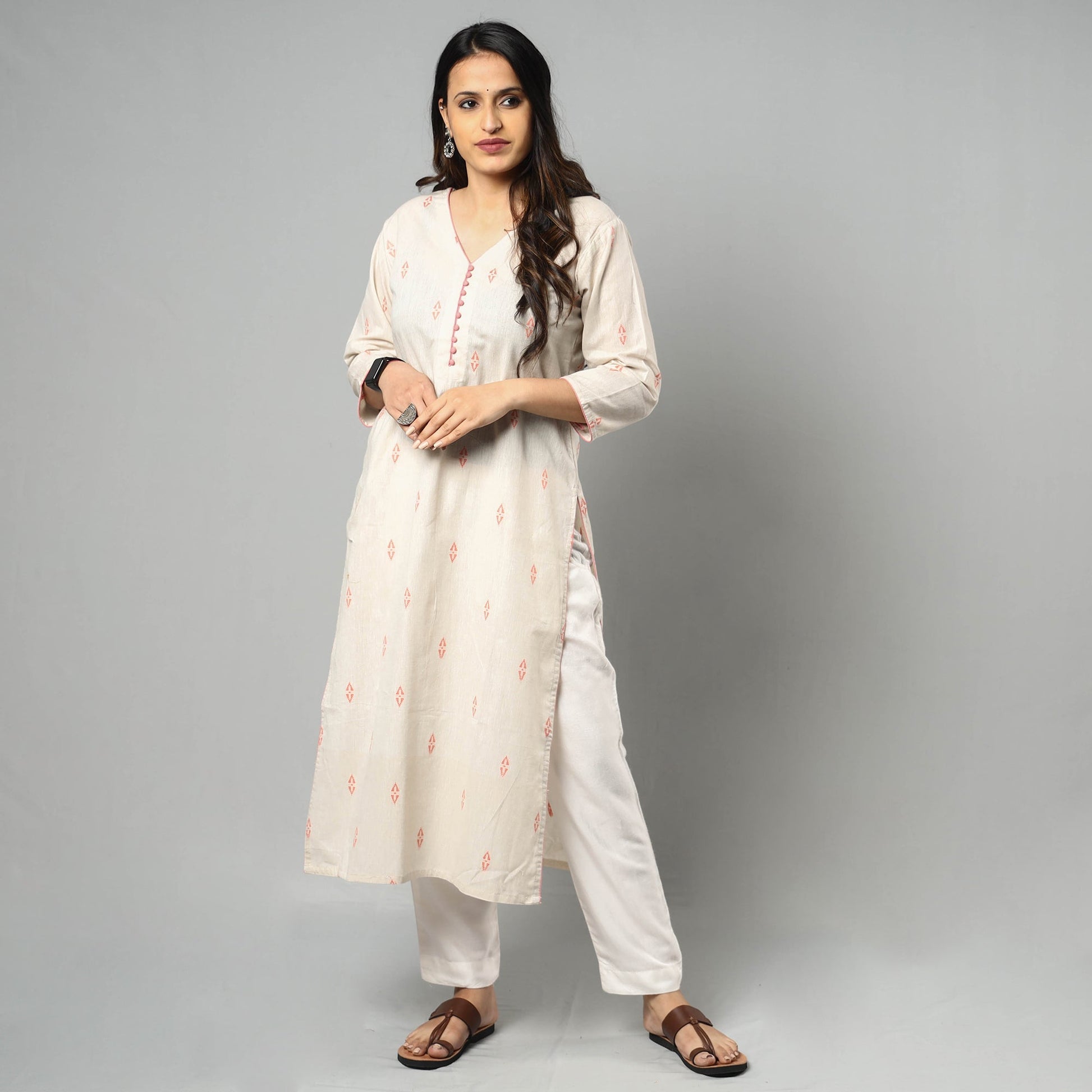 Beige - Jacquard Cotton Straight Kurta 14