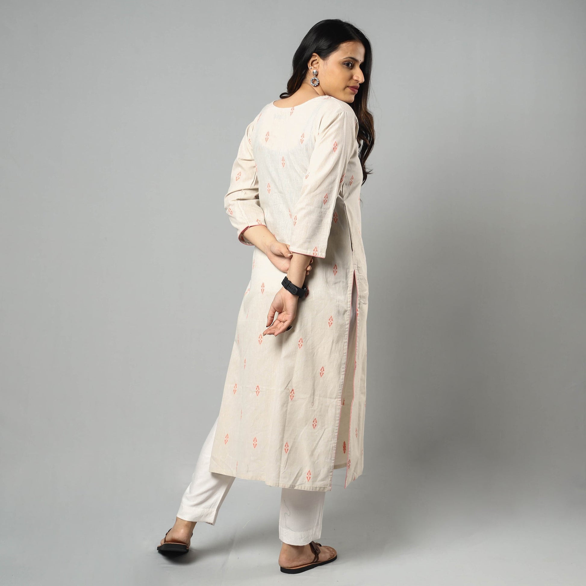 Beige - Jacquard Cotton Straight Kurta 14
