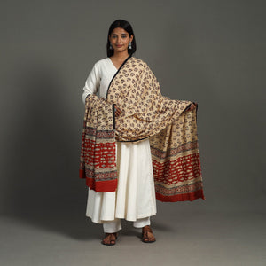 Beige - Block Print Mul Cotton Bagru Dupatta 29